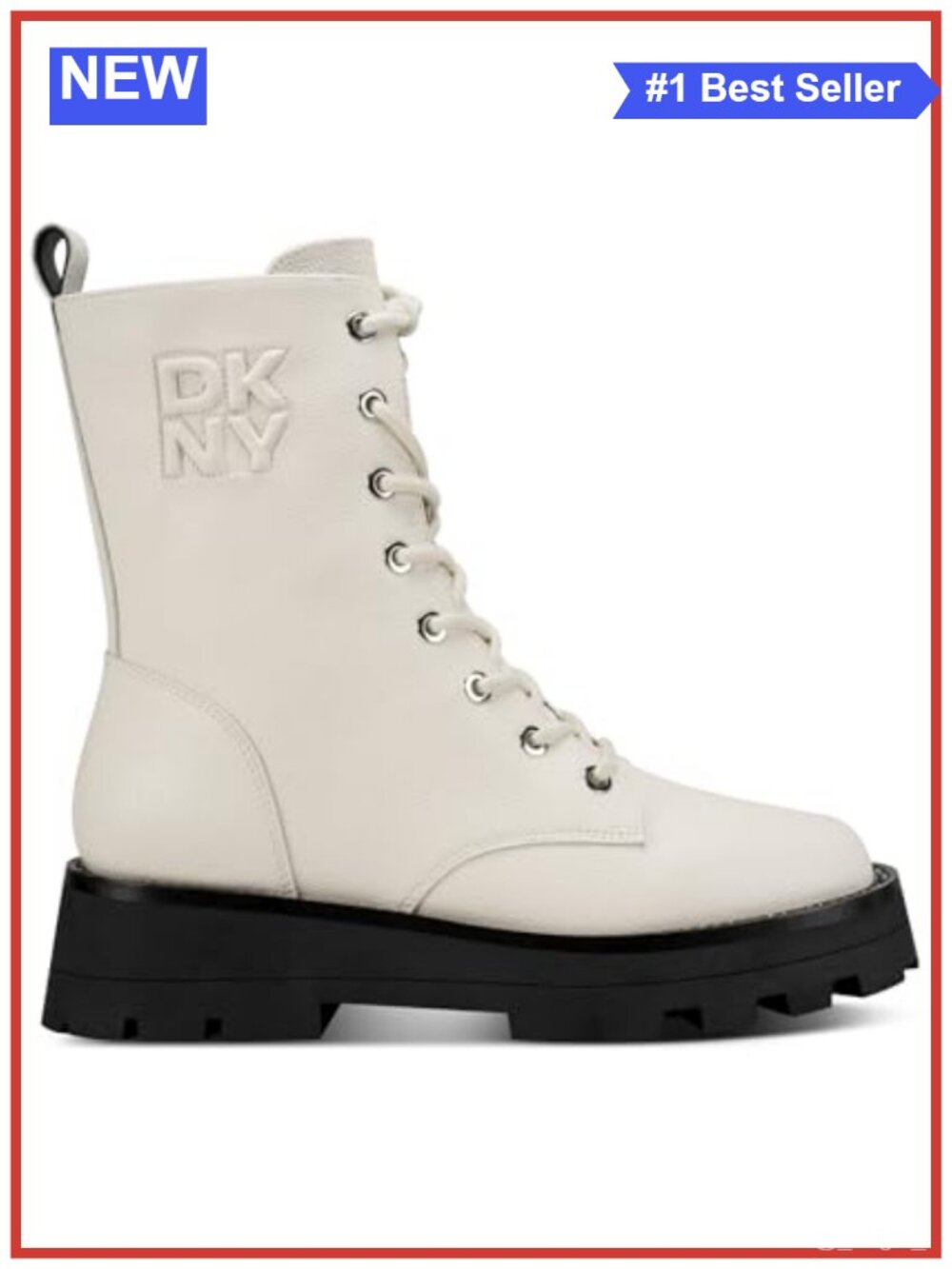 DKNY Sejal Lace Up Combat Boot Faux Leather Ankle Bootie - Picture 4 of 4